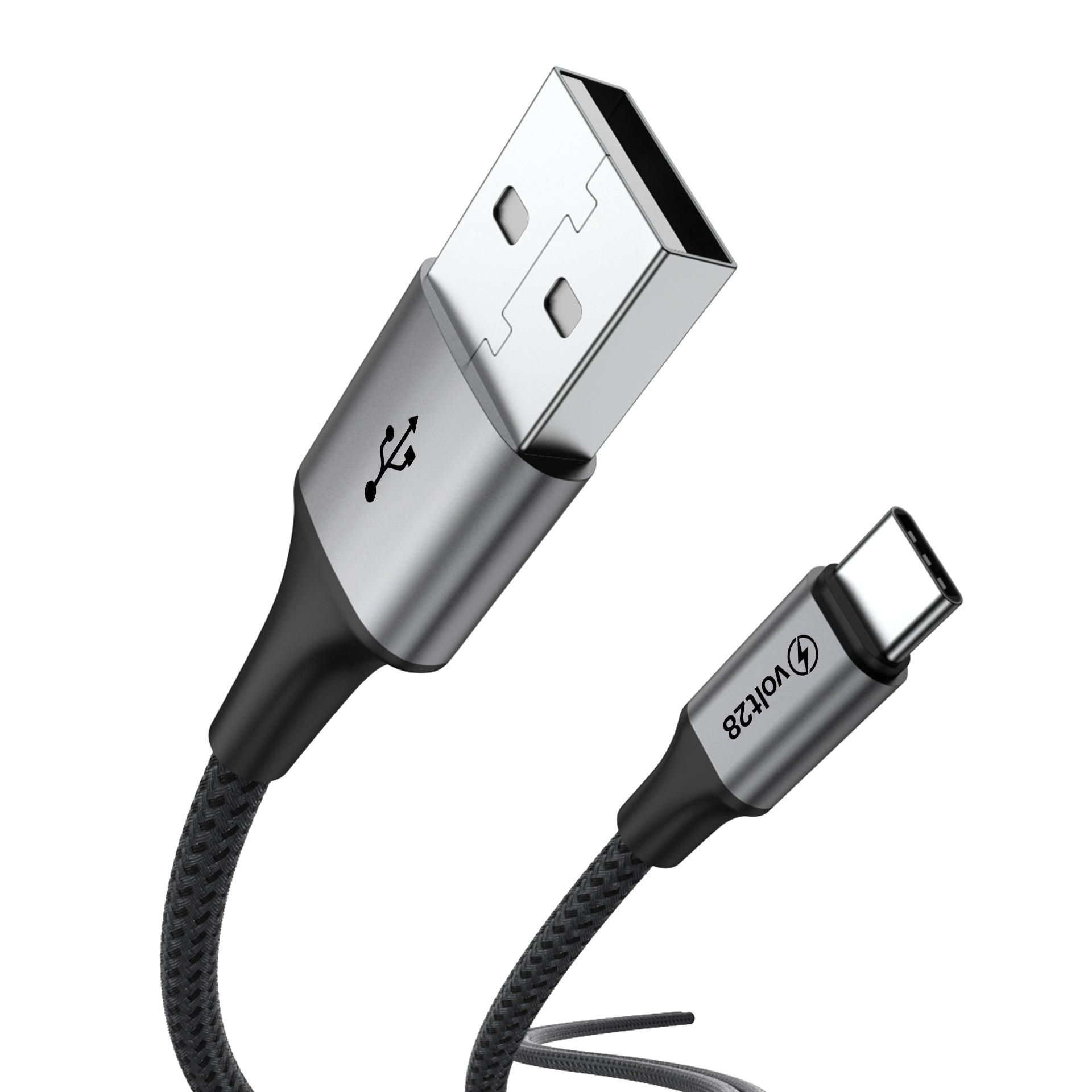 USB 2.0 A to C Fast Charging Cable – 1 Meter (Grey, Braided)