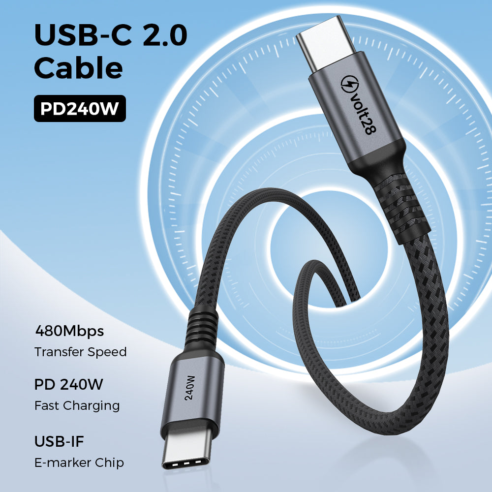USB 2.0 C to C Ultra Fast Charging Cable – 240W, 1 Meter (Grey, Braided)