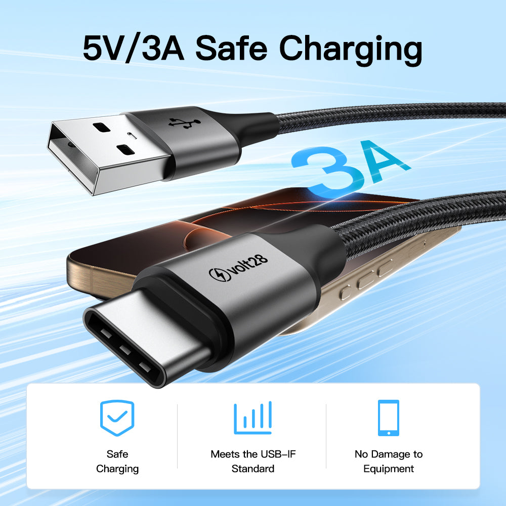 USB 2.0 A to C Fast Charging Cable – 1 Meter (Grey, Braided)